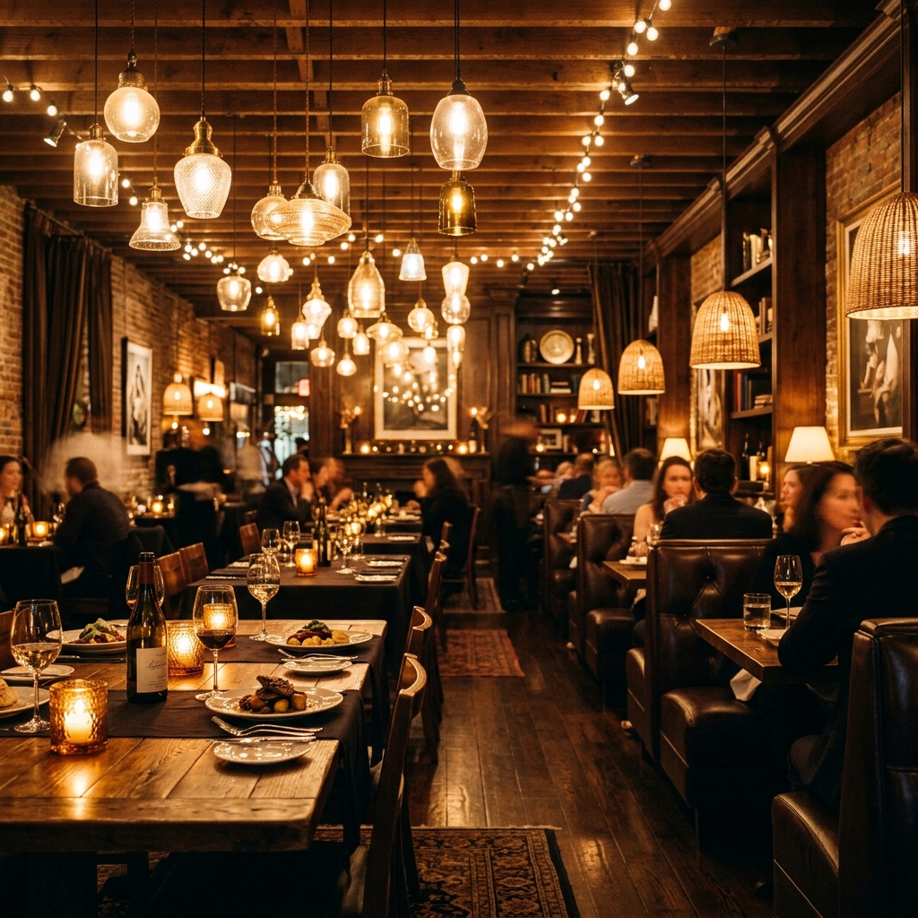 Warm restaurant interior backdrop